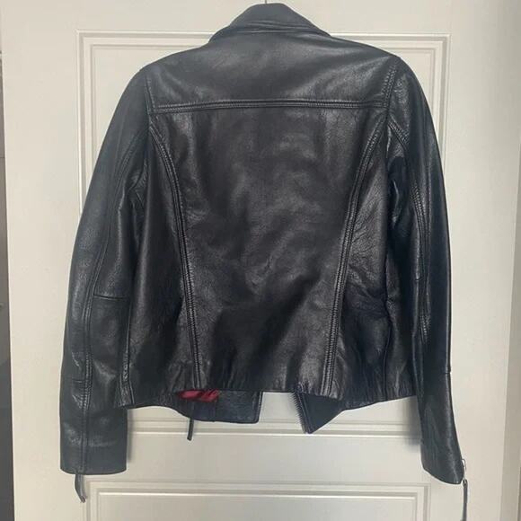 Topshop Black Dolly Real Leather Biker Jacket Motorcycle Moto Zip Up Size 6 S - Picture 6 of 10